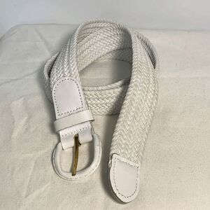 White Fabric Braided Leather Buckle Trim Belt